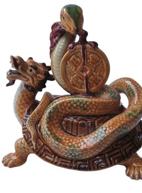 艺龟刘炳湾客厅动物家居装饰摆件玄关柜石桌面龙头公仔陶瓷手工