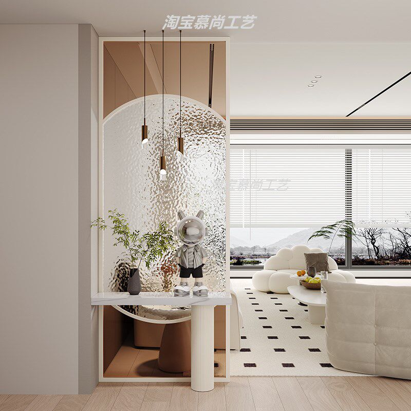 奶油风轻奢高级感玄关柜入户正对门玻璃屏风隔断客厅X简约装饰遮