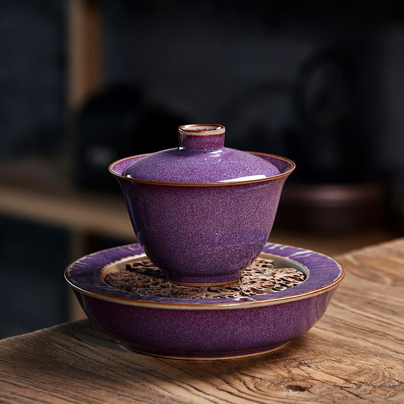 五大名窑哥窑钧瓷盖碗单品开片哥窑汝窑手工三才碗敬茶碗壶承盖碗