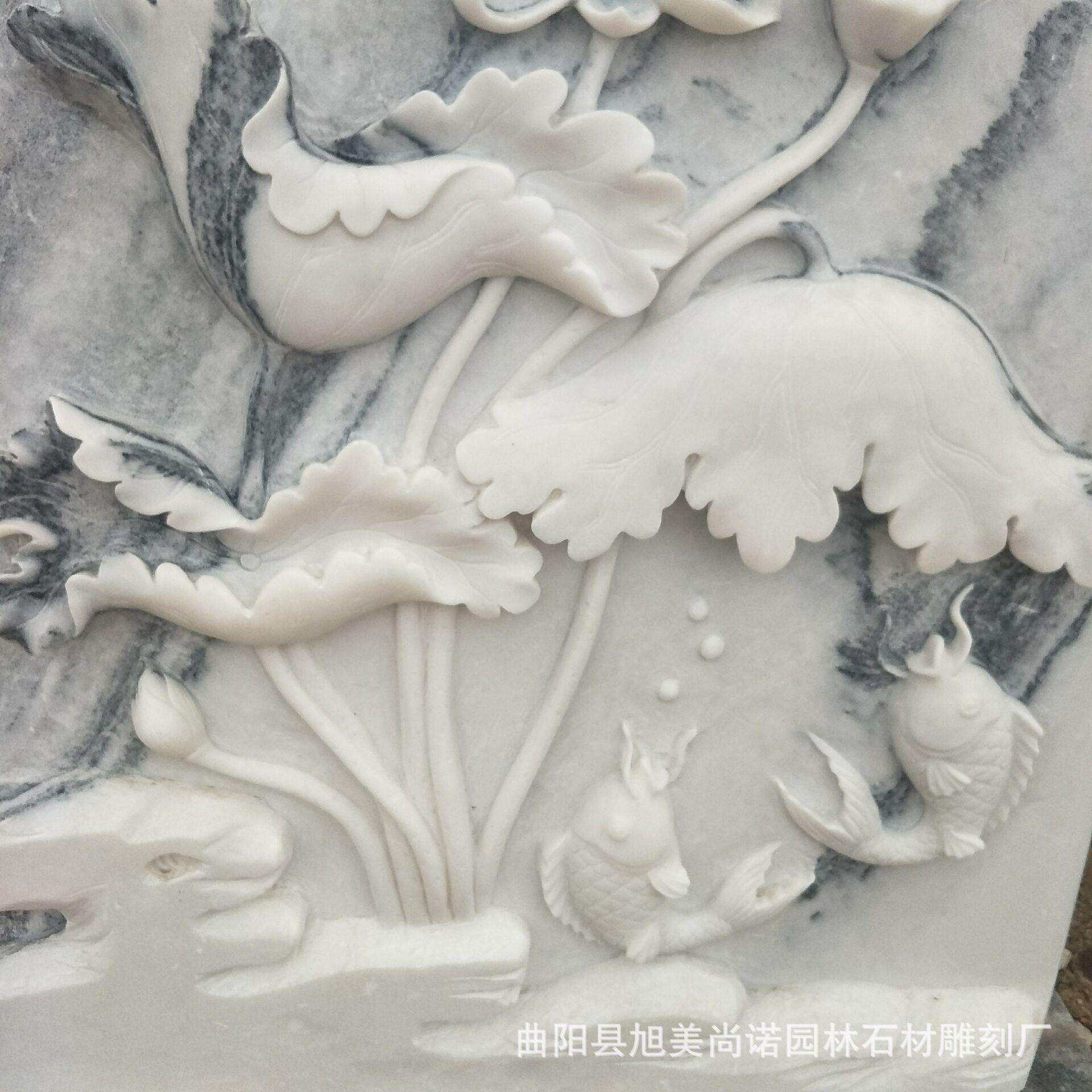 旭美厂家销售石雕荷花壁画浮雕 汉白玉景观浮雕雕塑 广场石雕景观