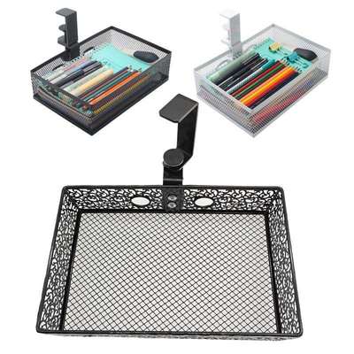 隐藏式桌下收纳篮免打孔办公桌杂物收纳盒便捷式桌边储物筐置物架