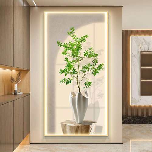 现代简约玄关装饰画客厅光影绿植氛围感发光灯画壁画走廊过道挂画