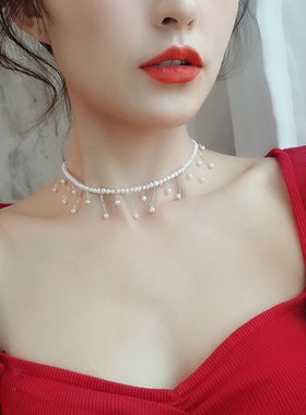 珍珠项链女天然锁骨链年轻款时尚流苏网红气质超仙简约设计脖颈链