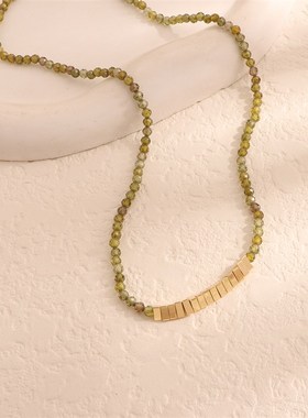 水晶锆石碎金串珠项链百搭个性风潮小众设计清新自然项链女