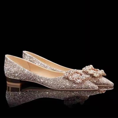 香槟平底单鞋女孕妇婚鞋女禾秀主婚纱两穿低跟新娘鞋水晶鞋不累脚