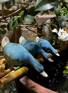 现代简约陶瓷喝水鸭子庭院假山石槽水池造景鱼缸室外鱼池装饰摆件