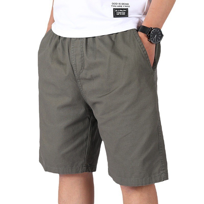 100%纯棉短裤男士2024夏季薄款宽松休闲直筒休闲裤纯色沙滩裤男
