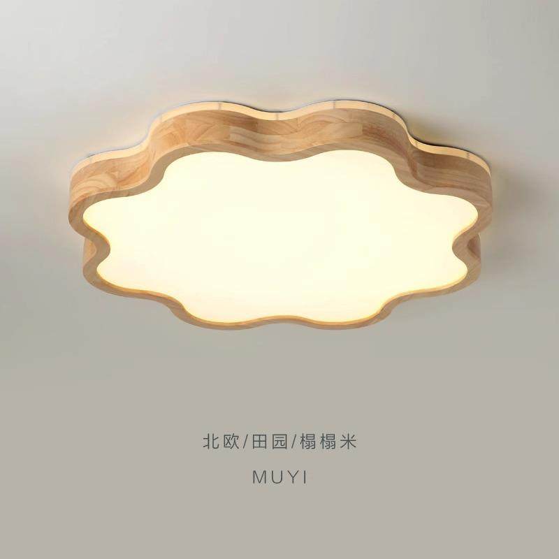 原木卧室吸顶灯儿童房灯女孩公主房间灯简约温馨现代花型主卧室灯