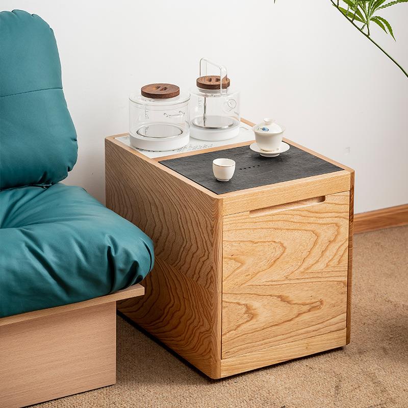 白蜡木移动茶水柜客厅胡桃木茶边柜家用烧水壶一体边几沙发泡茶台