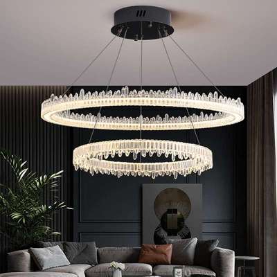 水晶吊灯客厅灯简约现代大气主灯餐厅卧室灯圆环2025新款中山灯具