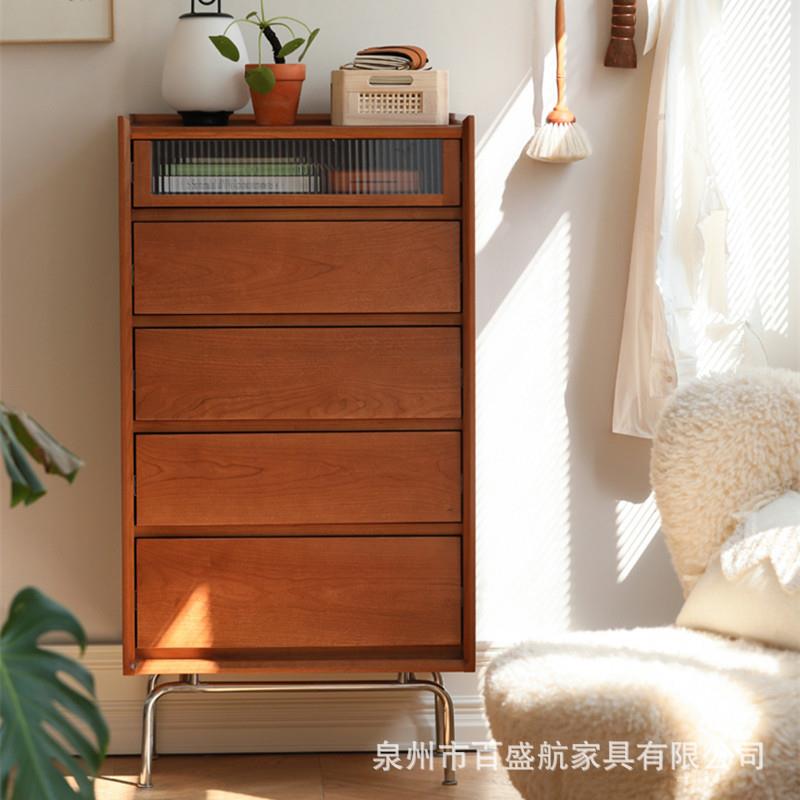 北欧实木五斗柜家用小户型多功能收纳柜客厅悬浮多格抽屉玄关斗柜