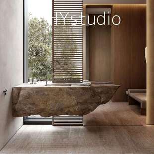 原石料黄洞石洗手台洗漱台面中岛台餐桌吧台卫生间洗脸洗面荒料