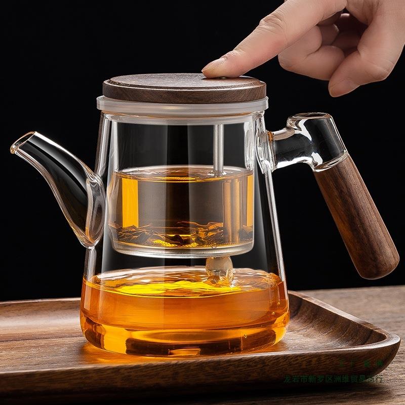 耐热飘逸杯泡茶壶茶水分离2025新款全玻璃内胆加厚胡桃木沏茶杯子