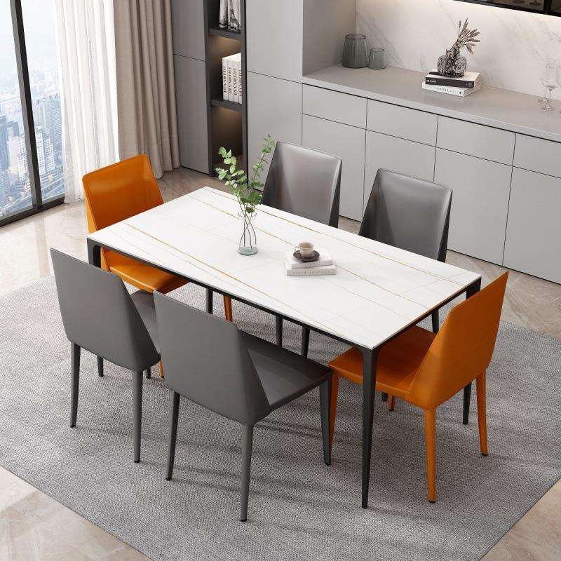 轻奢岩板餐桌铝合金材质简约小户型家用吃饭餐台长方形可办公桌子