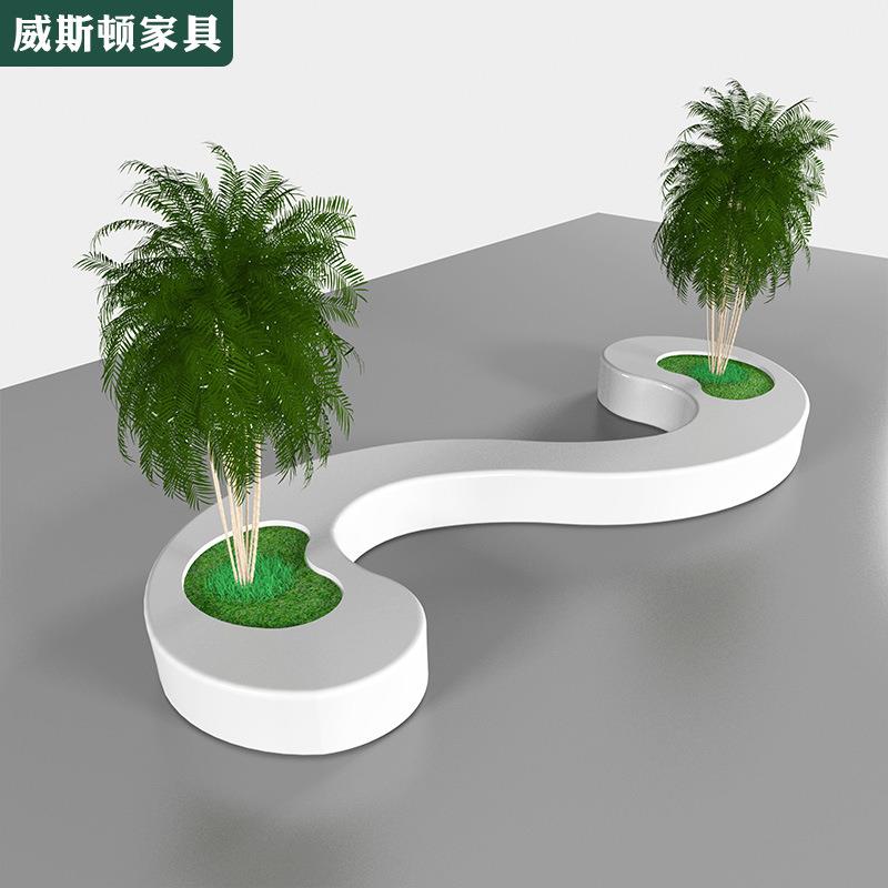 深圳现模直销广场商业街大型白色骨头样式玻璃钢异性树池坐凳座椅