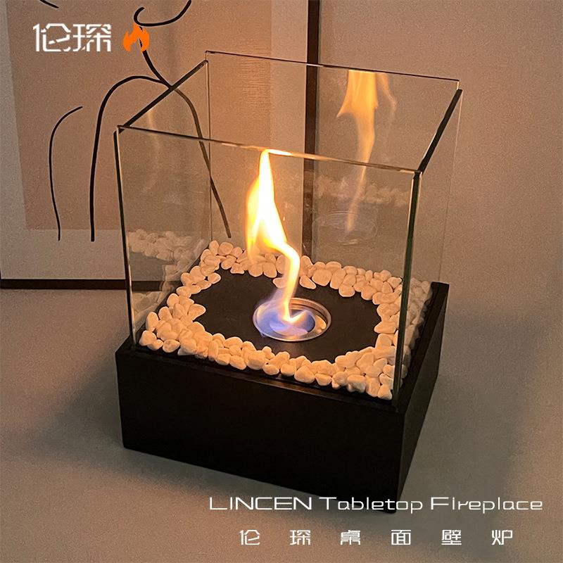 跨境小型户外酒精壁炉灯家用真火取暖桌面装饰方形火炉现货
