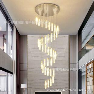 公寓楼梯吊灯现代轻奢别墅复式楼长吊灯简约大气跃层旋转水晶灯具