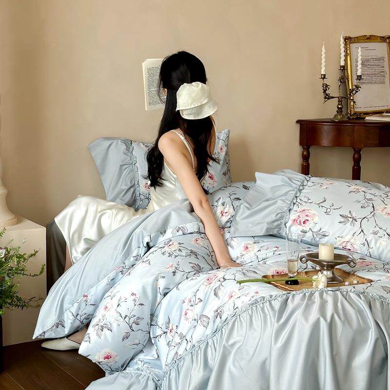 大家闺秀︱法式田园风碎花卉全棉床上四件套长绒棉荷叶边被套100S