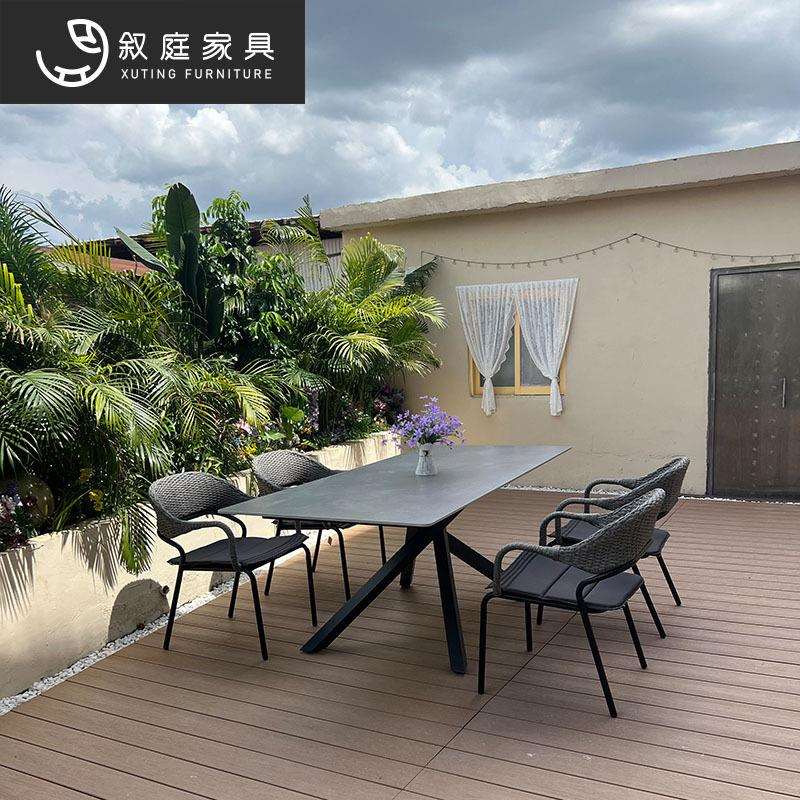 户外藤编桌椅庭院民宿花园阳台藤椅海边露天餐厅岩板桌椅室外家具