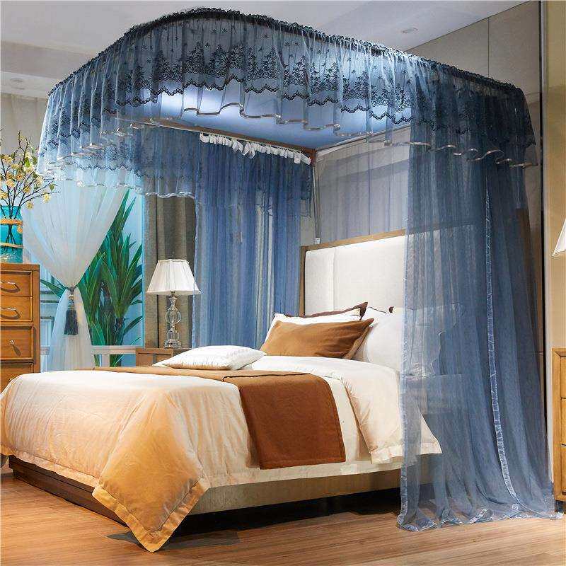 u型导轨蚊帐加密落地宫廷伸缩双人1.5米1.8m床家用加厚粗轨道1.2m