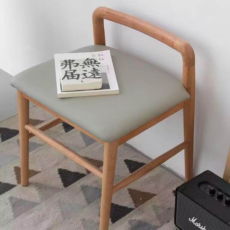 北欧矮凳梳妆凳现代简约软坐垫小凳子实木樱桃木化妆凳矮靠背家具