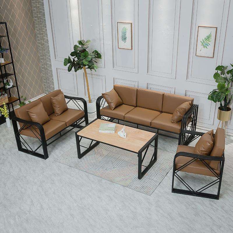 现代简约皮艺沙发 客厅小户型沙发椅组合餐厅工业风铁艺卡座