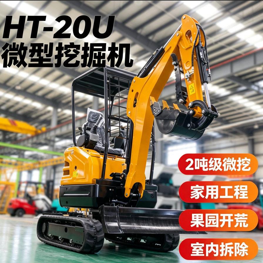 外贸出口HT20U新款小型履带挖掘机果园开荒室内拆除多功能挖机