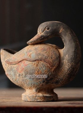 鸳鸯摆件仿古陶器动物画彩鸳鸯中式家居博古架工R艺品老件收藏复