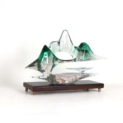 新中式云山雾海假山摆件样板房玄关树脂摆设品酒柜隔断柜软装饰品