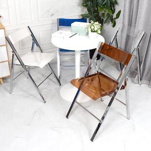 北欧简约电镀折叠凳子家用靠背椅子排队等位椅透明电脑椅便携拍照