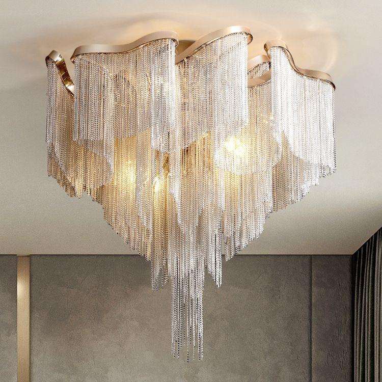 意式后现代铝链条流苏客厅吸顶灯轻奢高档设计师款卧室餐厅灯新款