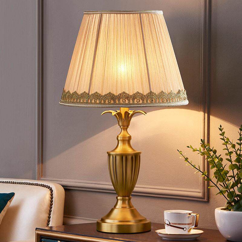 美式全铜台灯温馨欧式简约现轻奢客厅卧室床头灯复古奢华纯铜灯