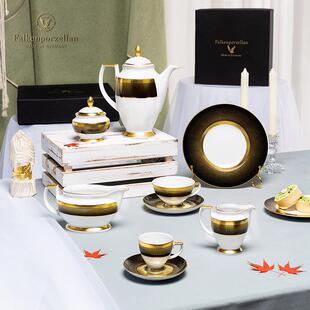德国进口Falken陶瓷餐具欧式24K金奢华杯碗碟酒店摆台黑金套装