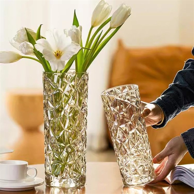 大号简约玻璃花瓶k透明水培富贵竹玫瑰百合客厅桌面插干 干燥花装