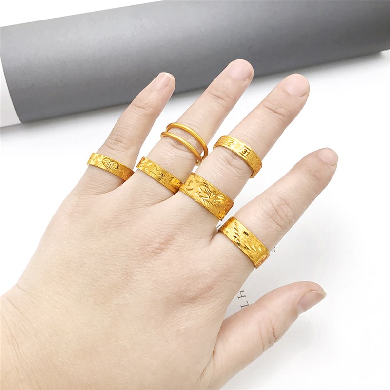 越南沙金闭口戒指男女士爱心镀金指环情侣M龙凤对戒一对女生尾戒