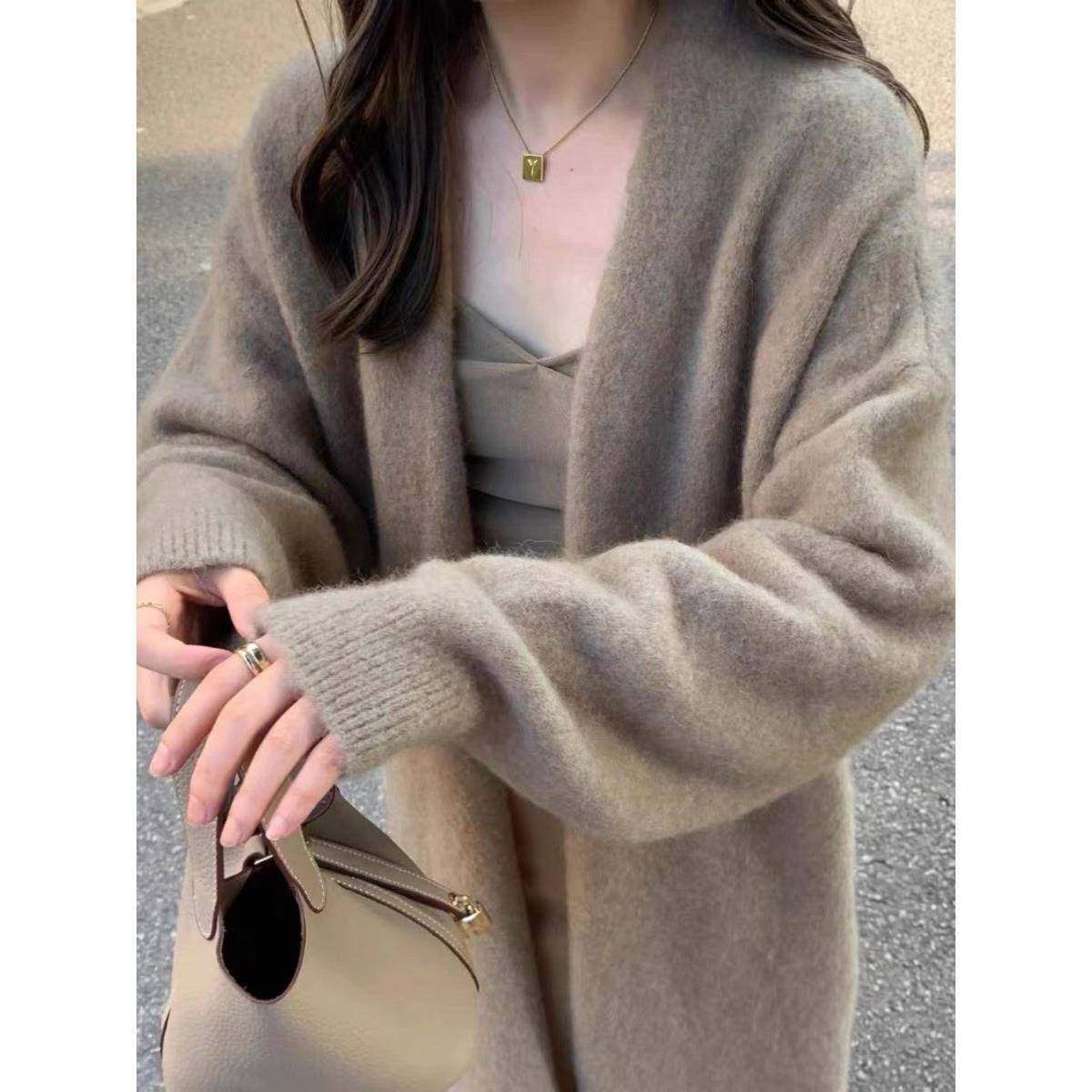 慵懒风过中长2款针织开衫女春秋薄款小个子205新款软EEW毛衣外糯