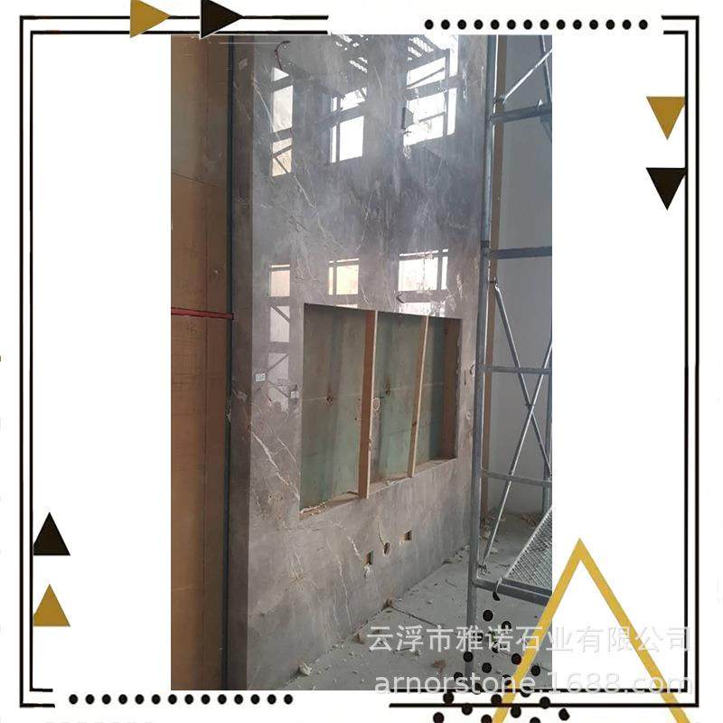 简约潮流灰色大理石别墅复式客厅中空双层电视沙发背景墙影视墙