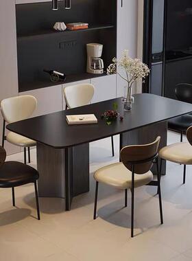意式极简约现代黑色岩板餐桌椅组合长方形小户型桌子小户型适用