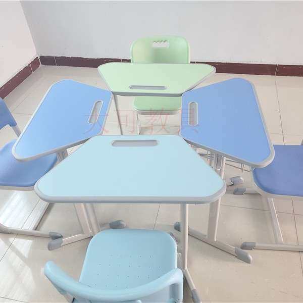 梯形组合式六角课桌椅六人位可组合分离六边形学生台彩色简约大方