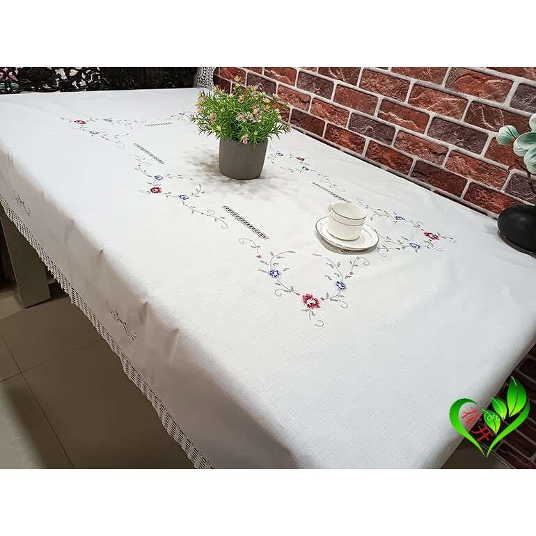 原单 白色  十字绣花蕾丝花边餐桌布台布 刺绣茶几布盖巾