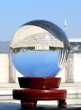 紫色水晶球摆件黄白蓝q绿红粉玻璃球底座可旋转玄关卧室客厅装饰