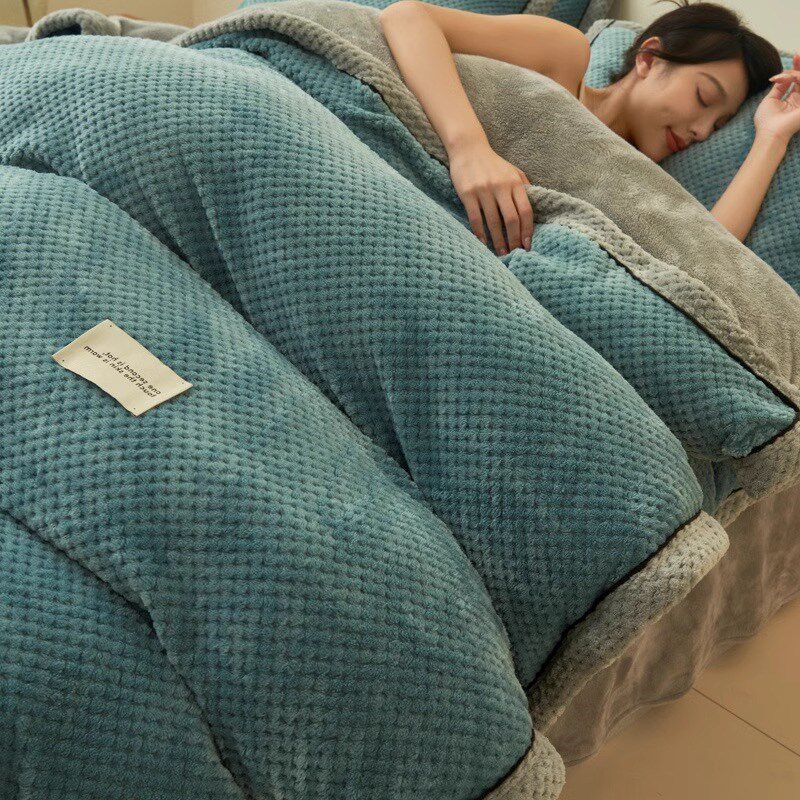 冬季牛奶绒被套单件加厚保暖珊w瑚绒加绒被罩180x220床单三四件套