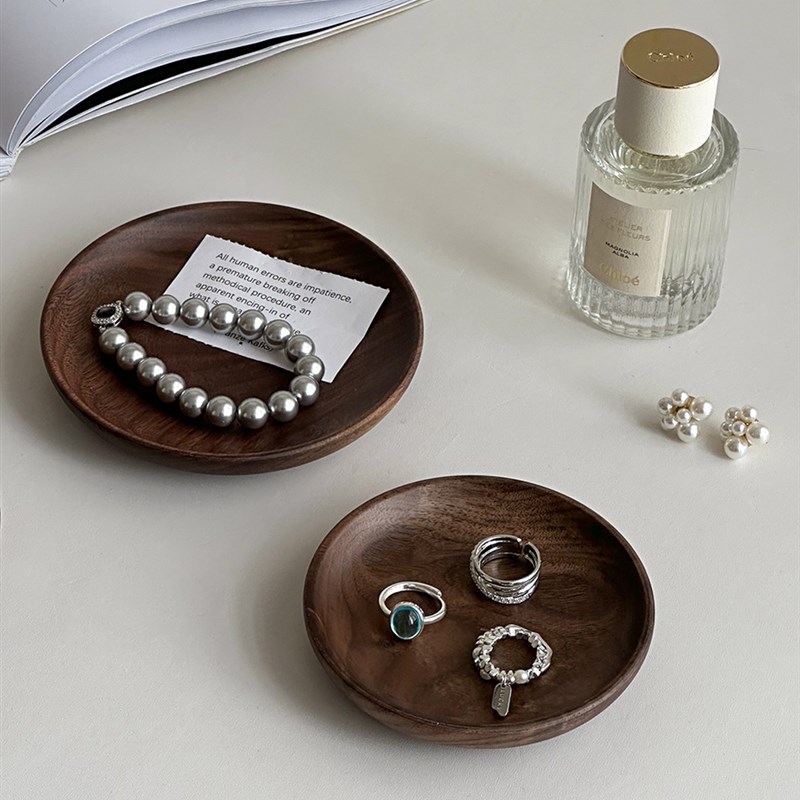 实木首饰盘香薰托盘装饰摆件轻奢高G级感拍照道具桌面杂物收纳盘