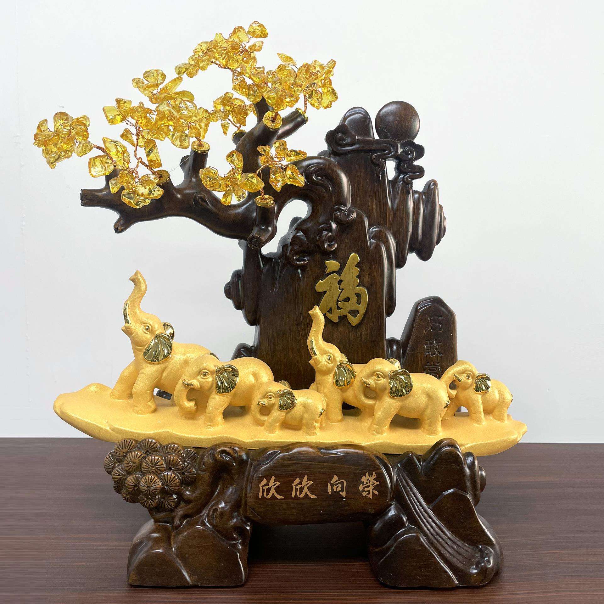 沙金六连对象摆件桌面酒柜玄关客厅家居装饰品大象树脂工艺品