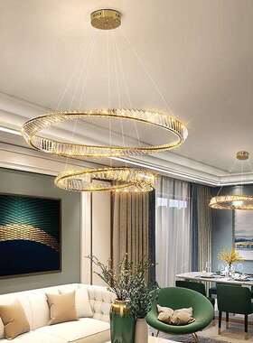 后现代轻奢客厅吊灯 北欧圆形水晶简约大气家用卧室餐厅LED圆圈灯