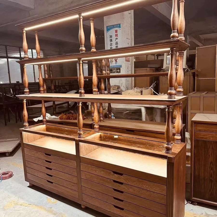 木质珠宝首饰展示柜中岛柜古玩玉器多抽屉饰品架法式复古陈列柜