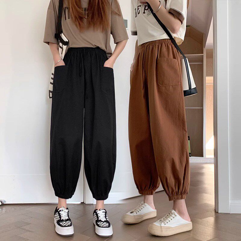 【纯棉】灯笼裤女夏季薄款小个子九分工装裤子宽松束脚哈伦萝卜裤图片