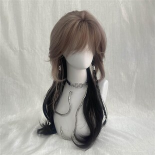 【苍琢】米棕渐变黑色水母头高层次狼尾鲻鱼头假发尾部微卷全头套