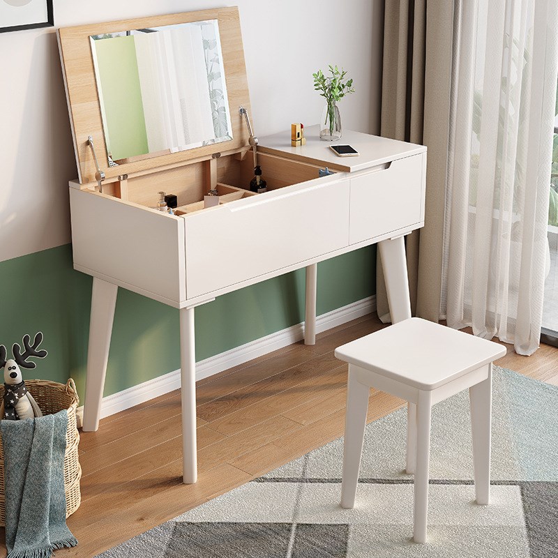 实木梳妆台卧室小型妆台书桌一体北欧简约翻盖多功能经济型化妆桌
