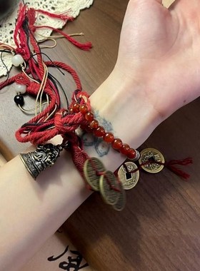 山鬼花钱手链新中式山鬼花钱编织手链女民族风小众设计情侣闺蜜